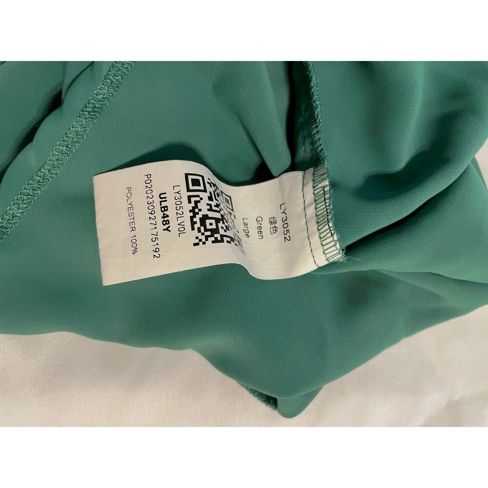 Green V-Neck Work Blouse Large Polyester Long Sleeve Top - Picture 3 of 3